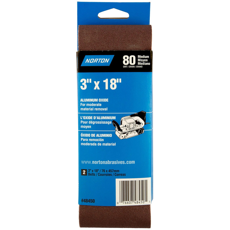 Aluminum Oxide Sanding Belt - Size:3" x 18" - Grit:80 Grit - Pieces:2-Piece